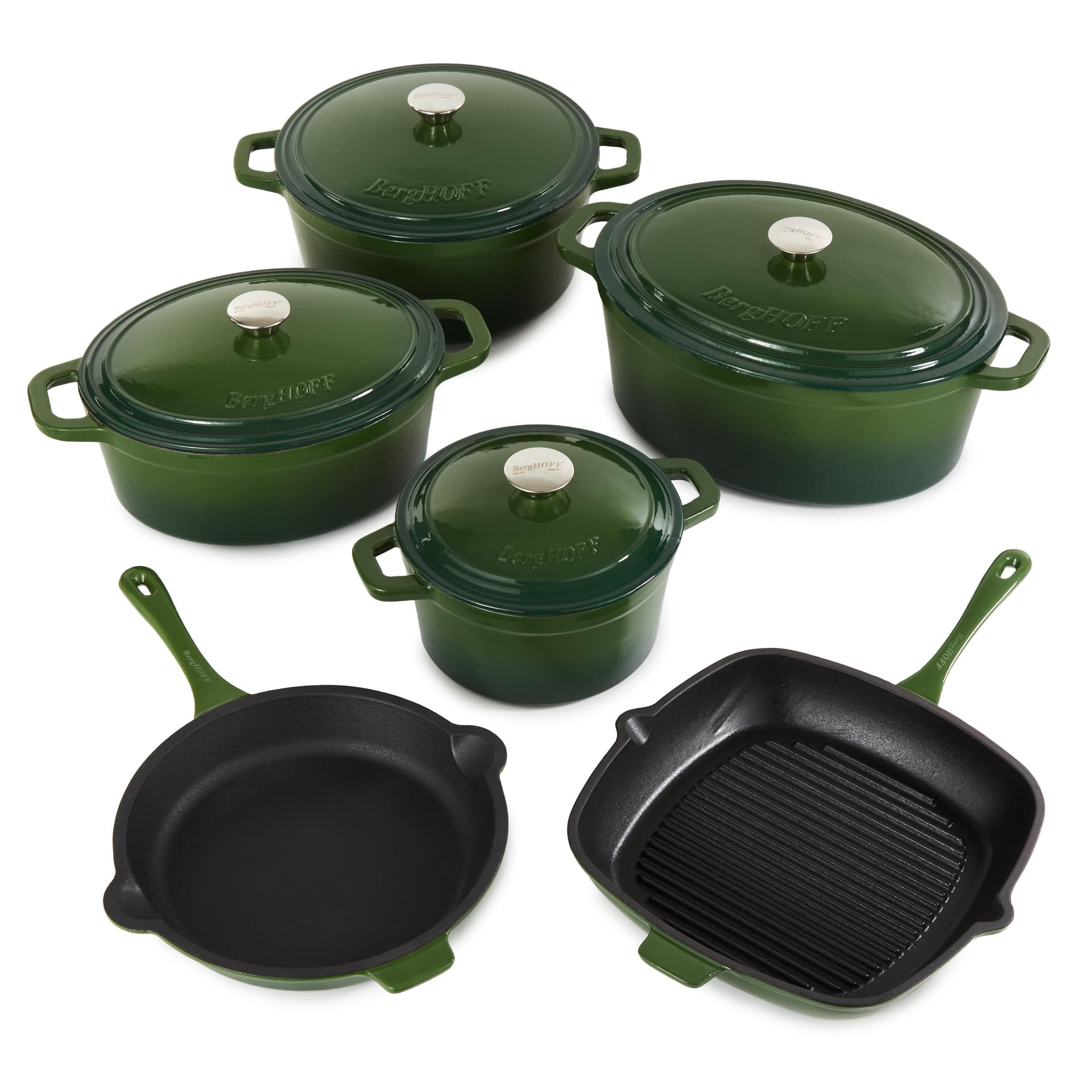 Neo 10pc Cast Iron Cookware Set, Green