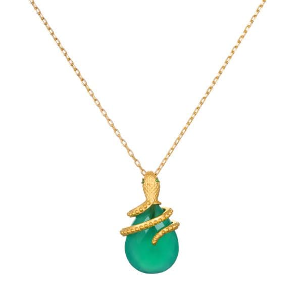 Satya 18" Green Onyx Dot Snake PendantNecklace