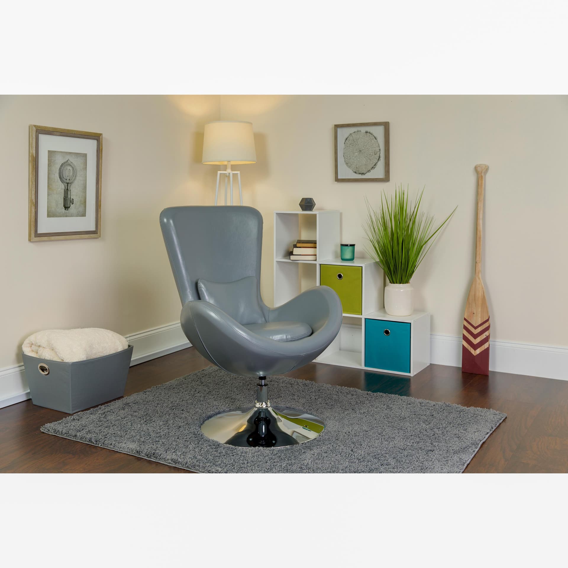 Gray LeatherSoft Side Reception Chair with Bowed Seat