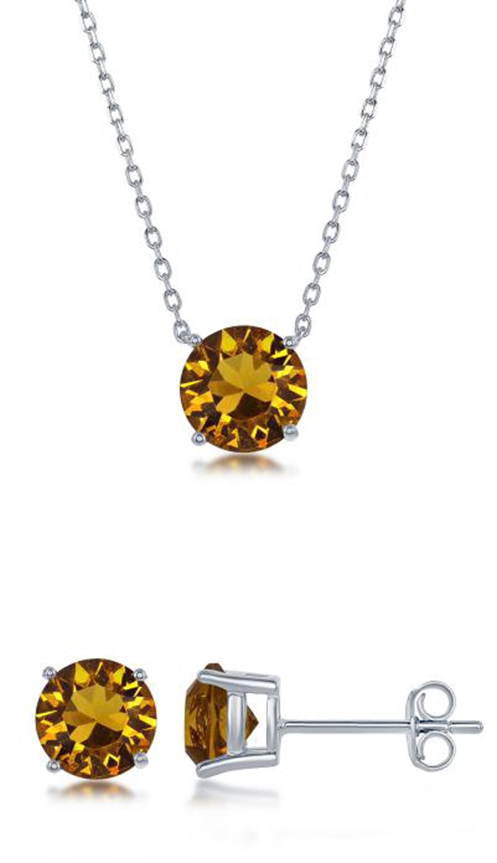Sterling Silver & Topaz "November" Swarovski Crystal Post Earrings And Necklace Set