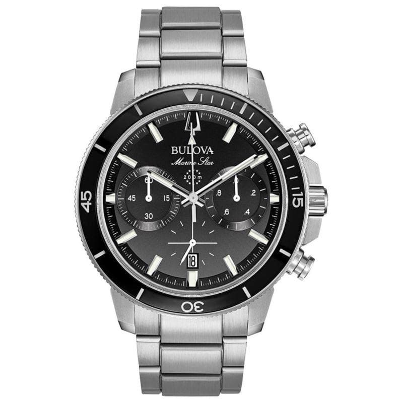 Mens Marine Star Series C Chronograph Silver-Tone SS Watch Black Dial