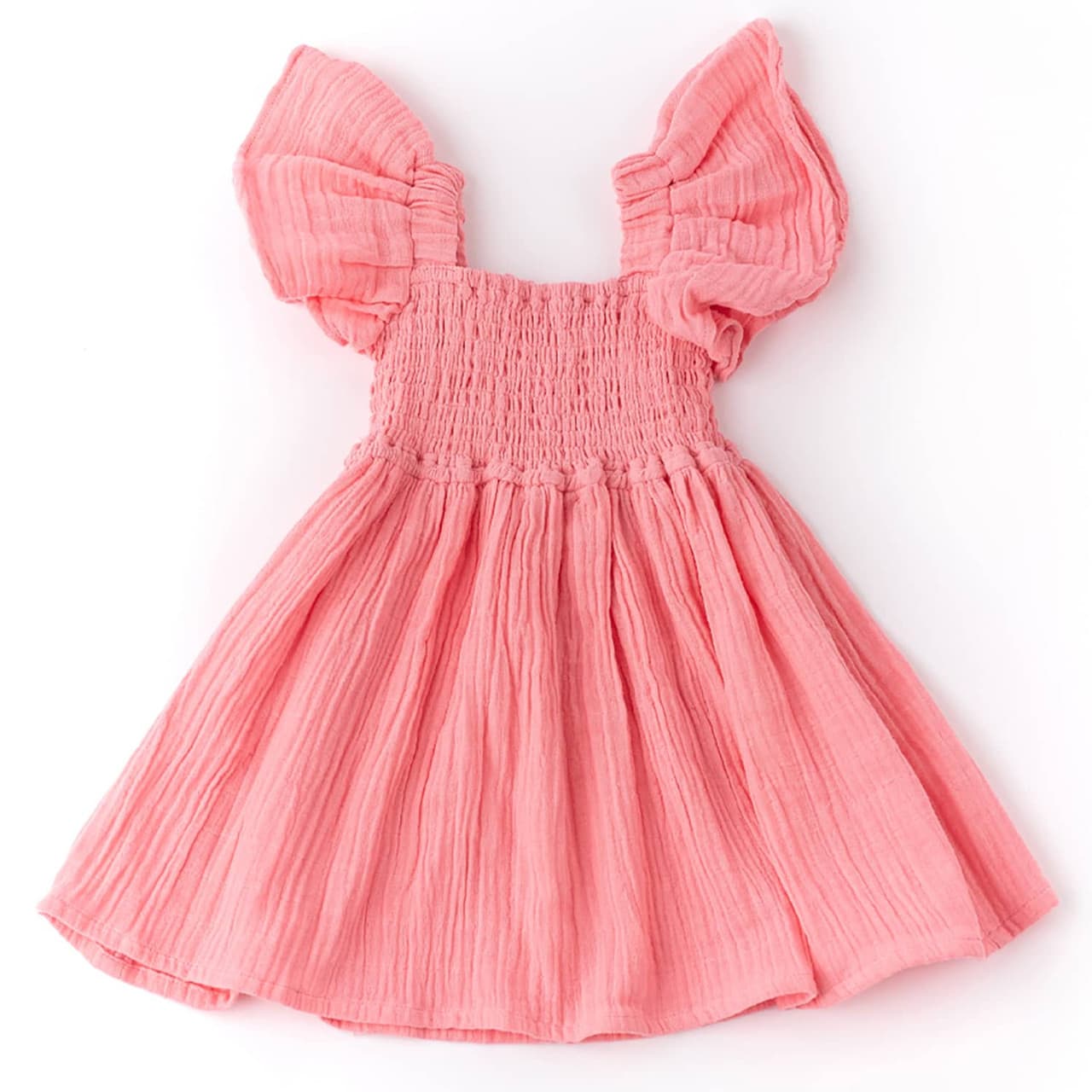 Girls’ Organic Cotton Ruffle Dress – Sunwashed Coral