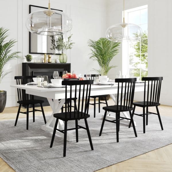 Solid Pine Farm Dining Table with X-Style Legs in Antique Rustic White-8' x 40"