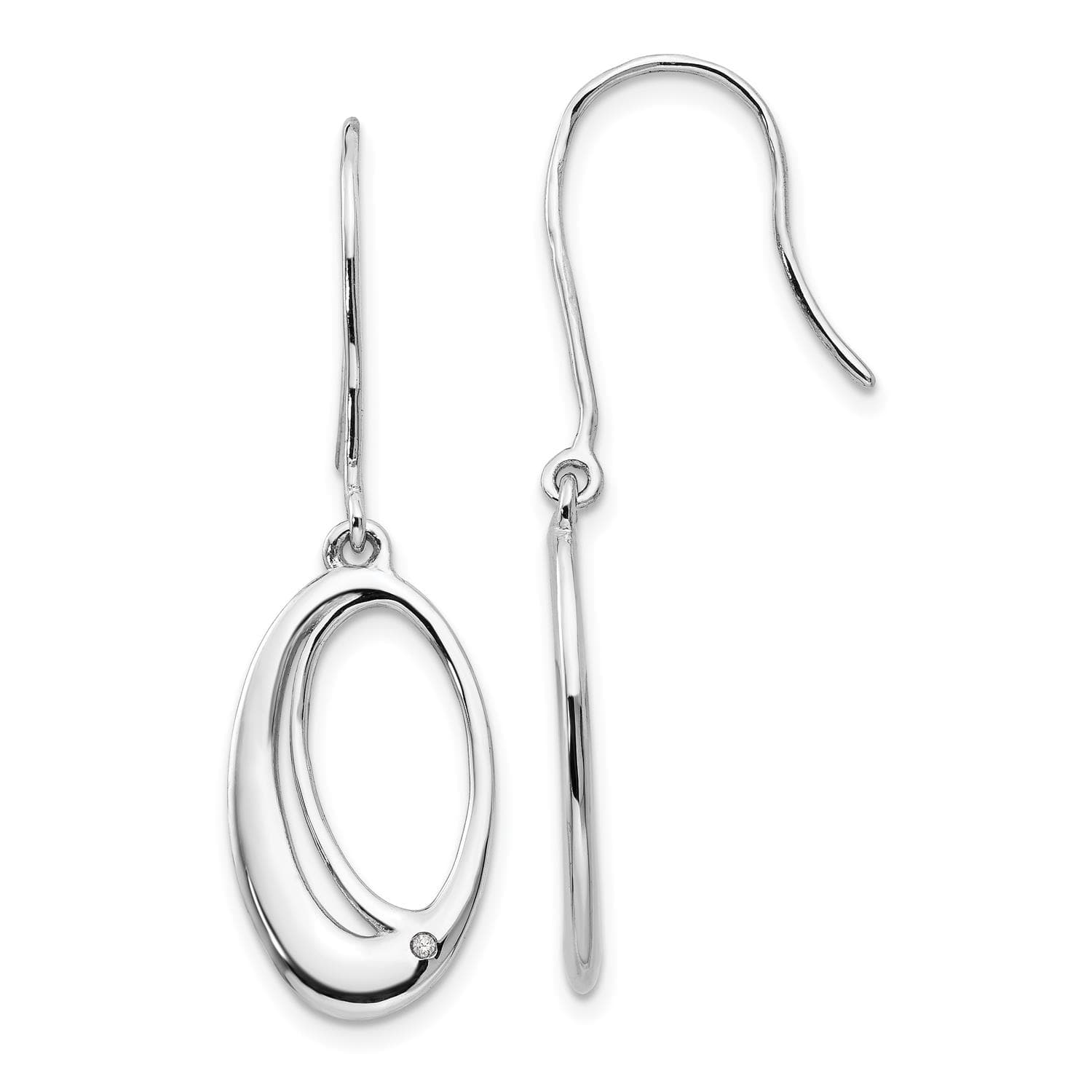 White Ice Sterling Silver RH Plated White Ice .01ct Dia. Oval Dangle Earrings