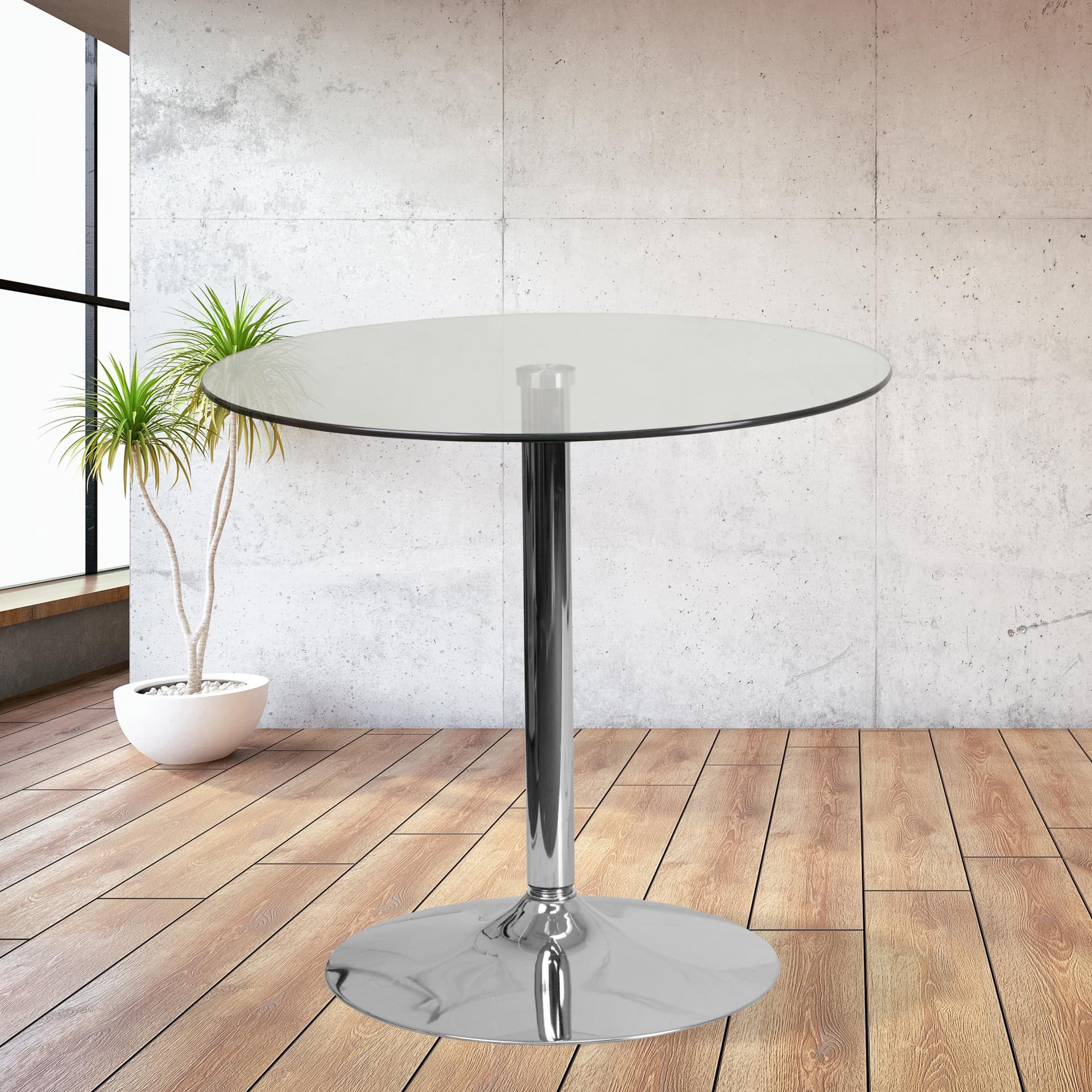 31.5" Round Glass Table with 29"H Chrome Base - Pedestal Table