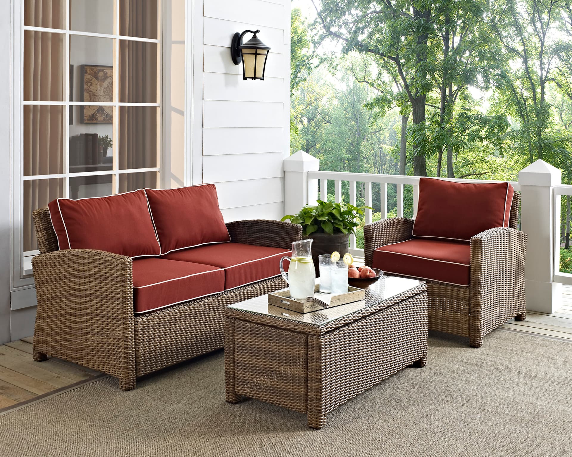 Bradenton 3Pc Wicker Outdoor Loveseat Patio Furniture Set