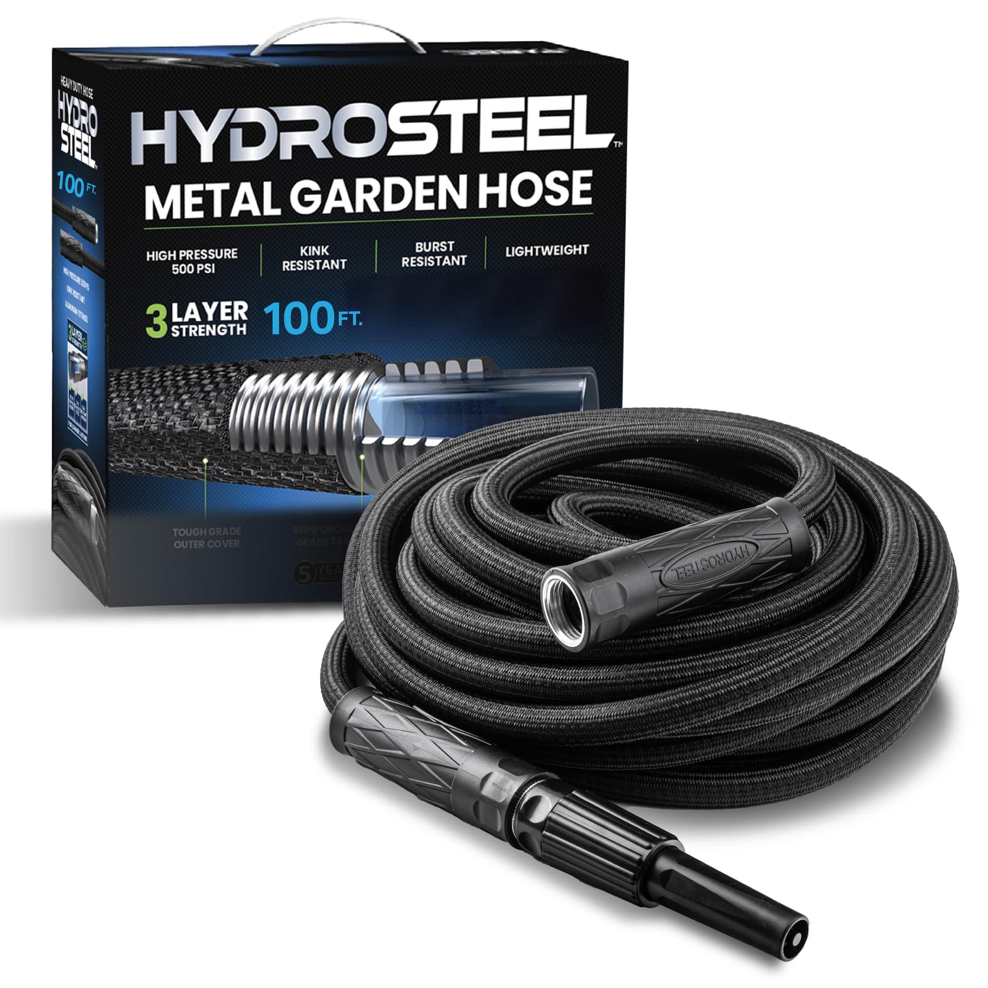 Heavy-Duty Metal Garden Hose Size 100 FT