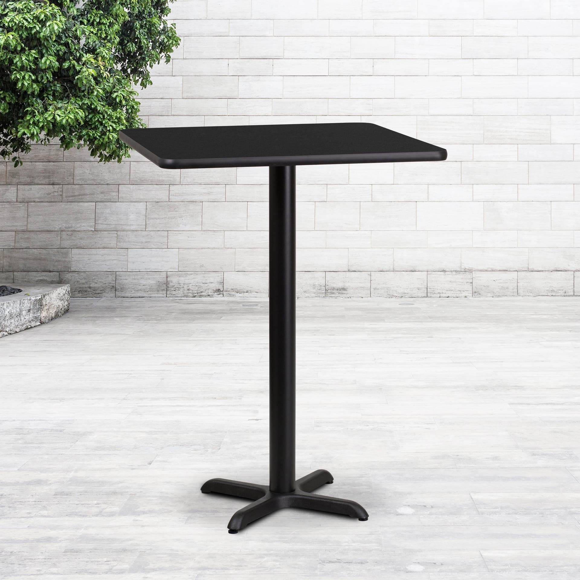 24" Square Black Laminate Table Top with 22" x 22" Bar Height Table Base