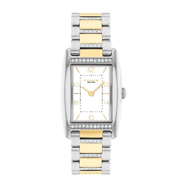 Ladies' Reese Rectangle Two-Tone Stainless Steel Crystal Watch White Dial