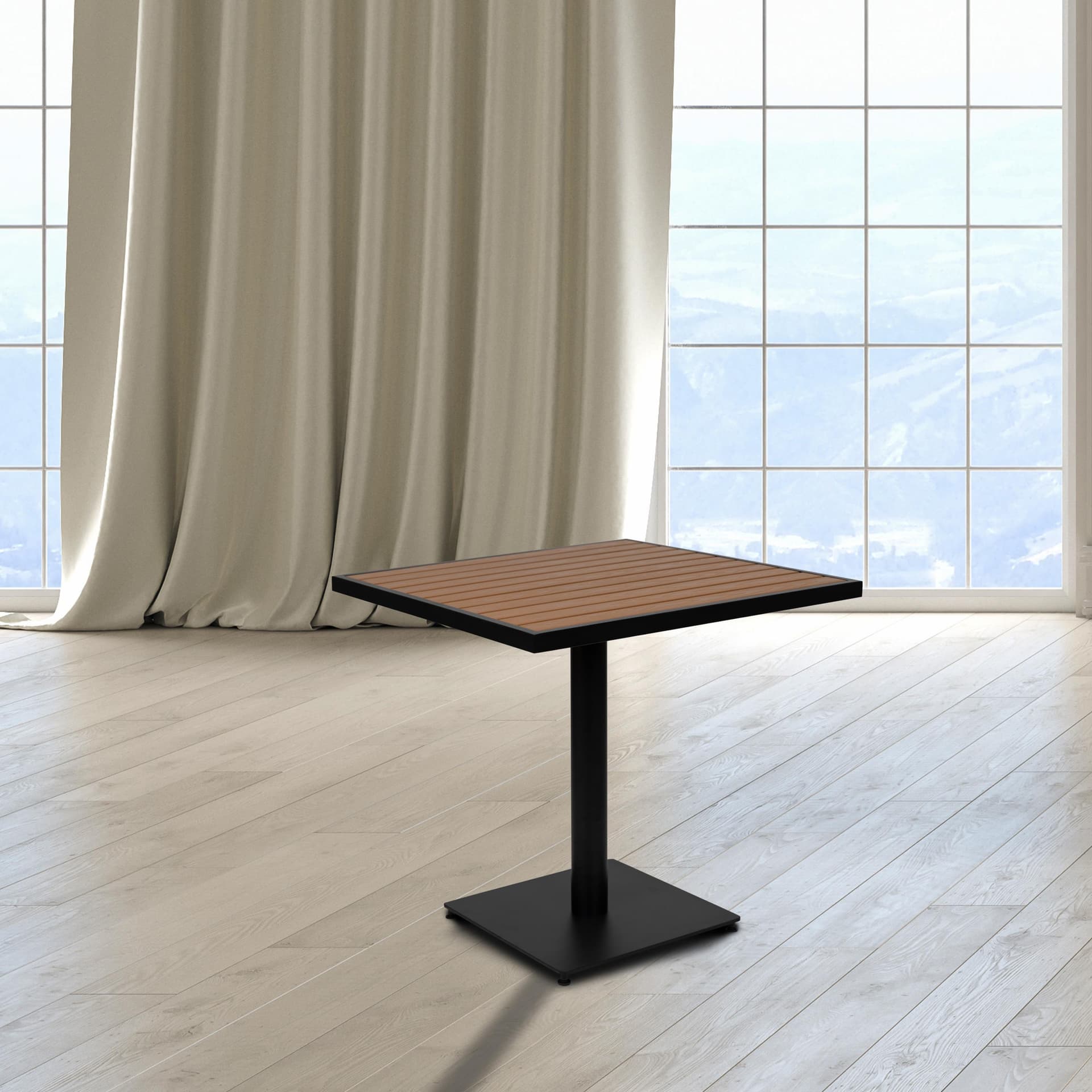 Outdoor Faux Teak Dining Table with Poly Slats - Square Patio Table