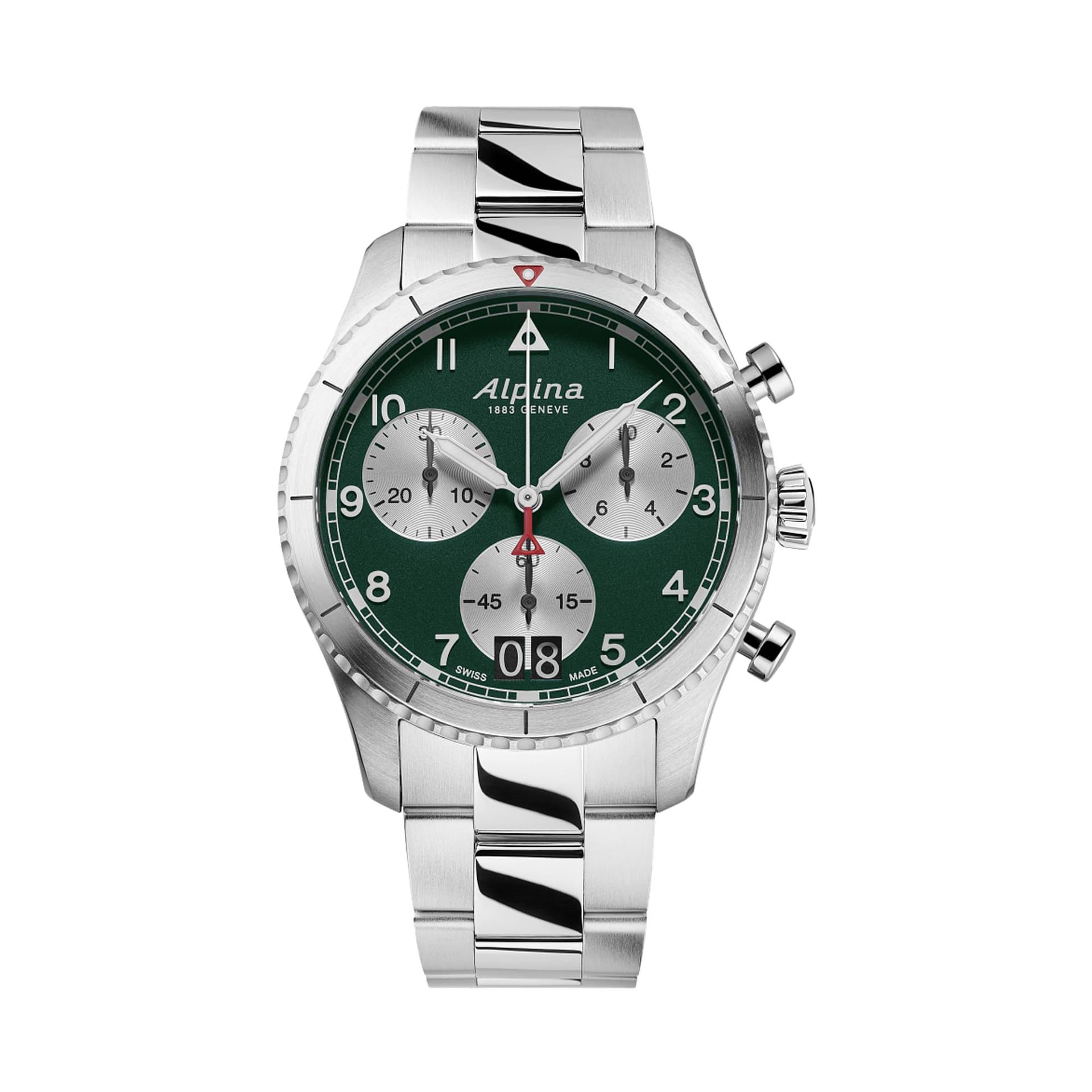 Alpina Mens Startimer Stainless Steel Bracelet watch, Green dial