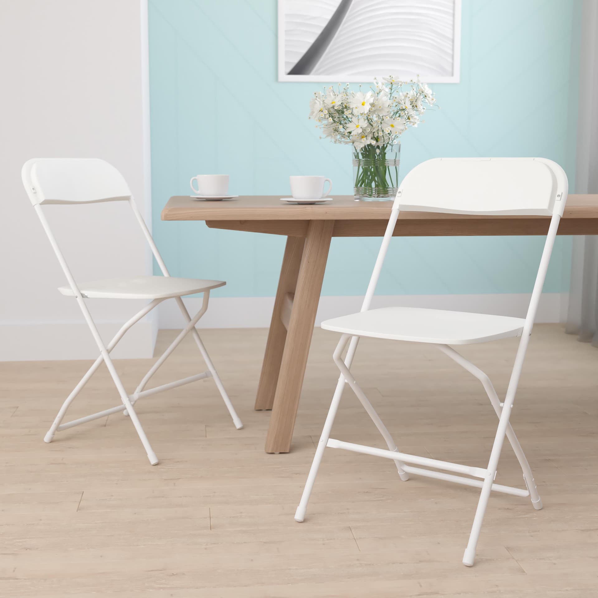 Folding Chair - White Plastic 2 Pack 650LB Weight Capacity