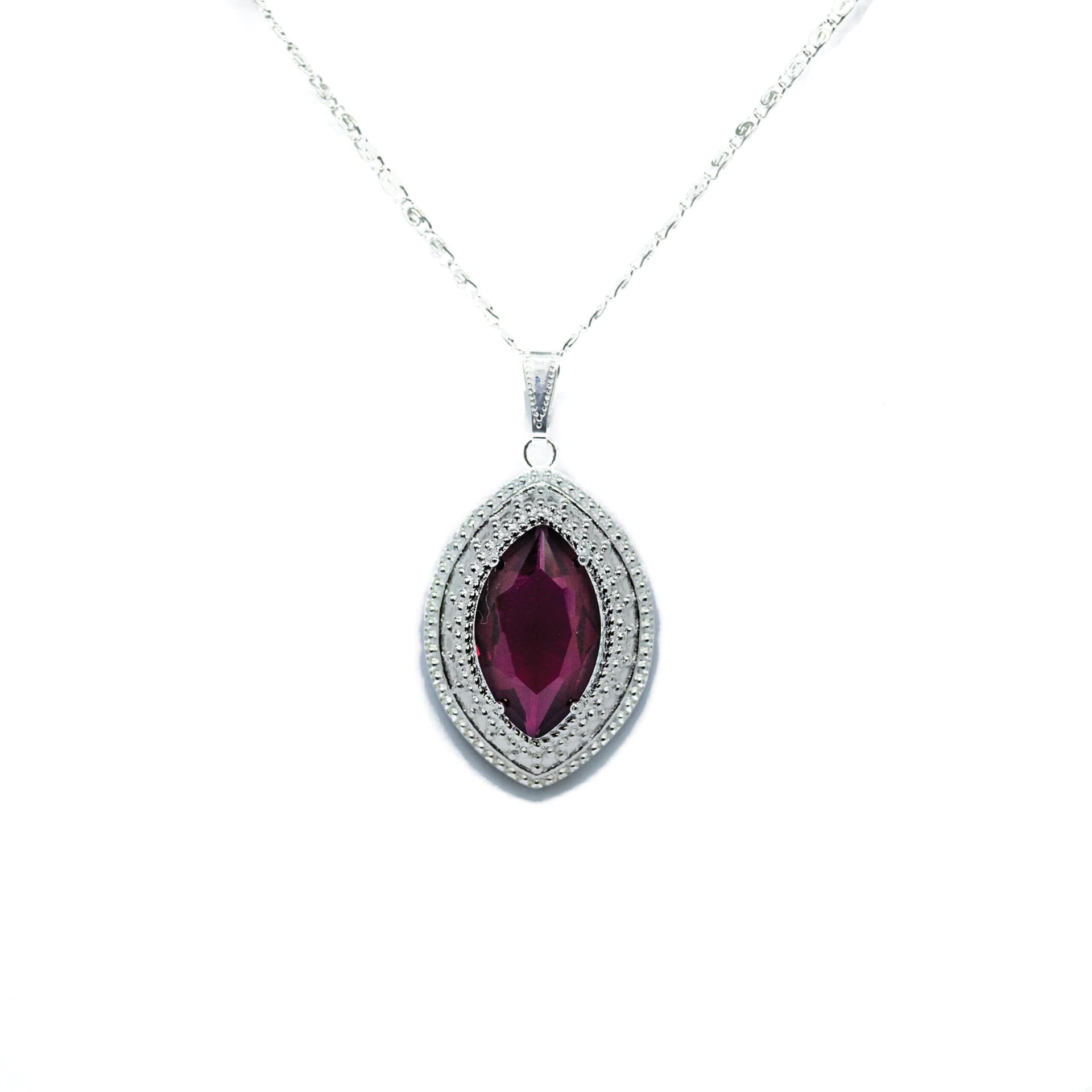 Silver Baroque Pendant with Red Crystal Inlay