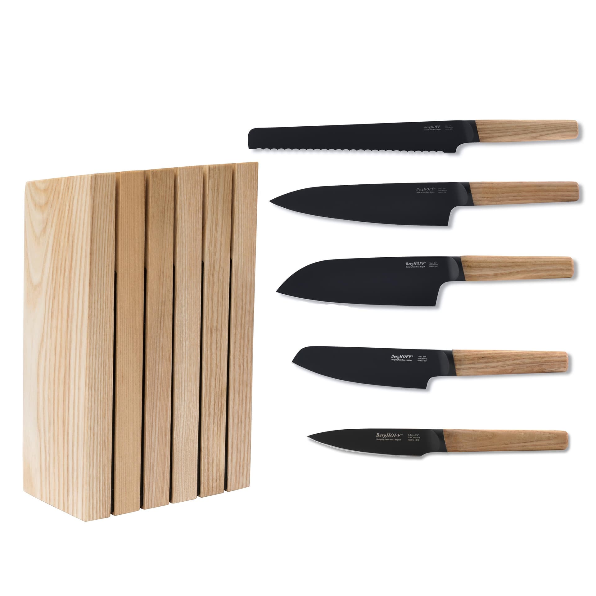 Ron Stainless Steel 6pc Knife Block Set, Natural
