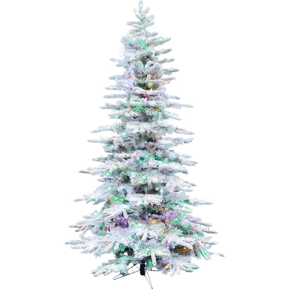 9-Ft. Flocked Pine Valley Christmas Tree with Dual Multicolor & Warm White LED Lights