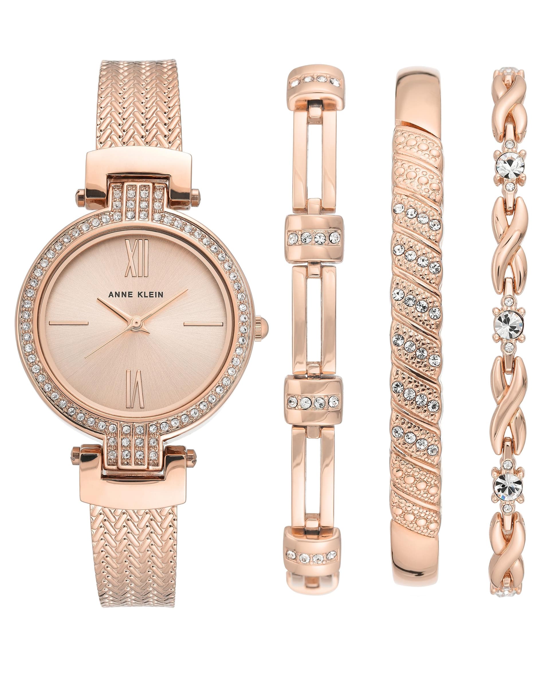 Women's Rose Gold Bracelet Watch Set