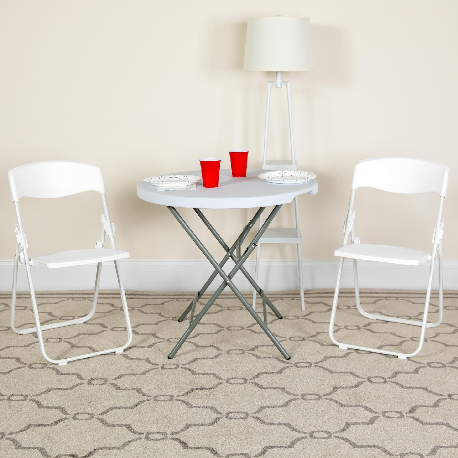 2PK 500 lb. Capacity Heavy Duty White Folding Chair - Built-in Ganging Brackets
