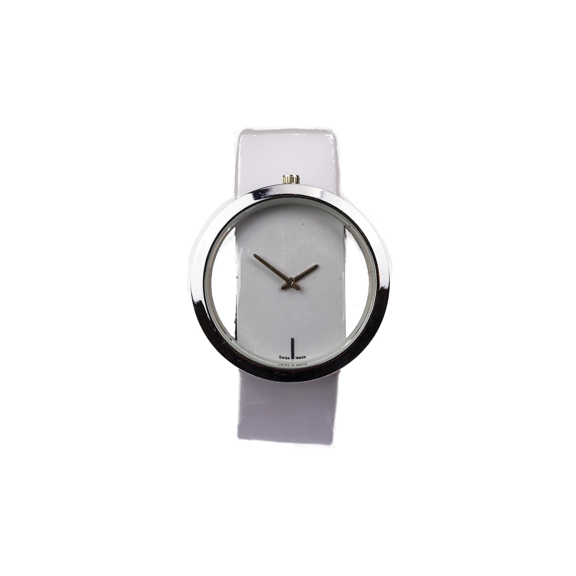 Ladies' Stainless Steel and White Leather See Through Fashion Watch