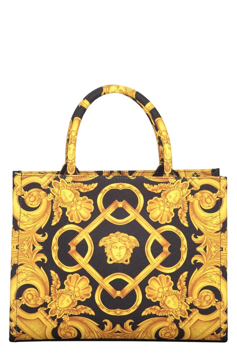 Jacquard Canvas Tote Bag with Leather Inserts