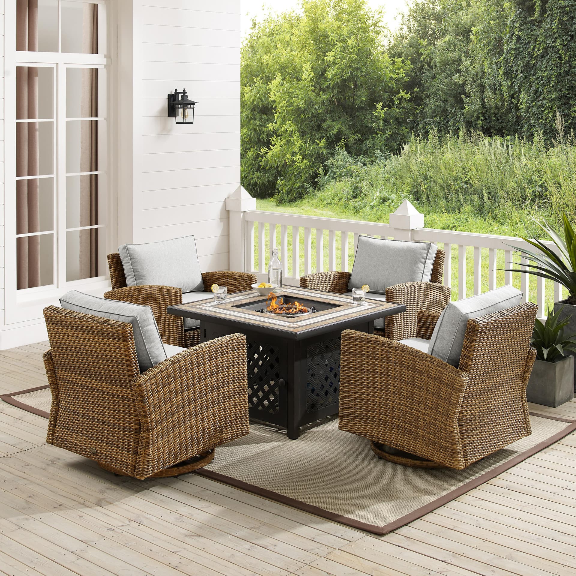 Bradenton 5Pc Swivel Rocker Conversation Set W/Fire Table