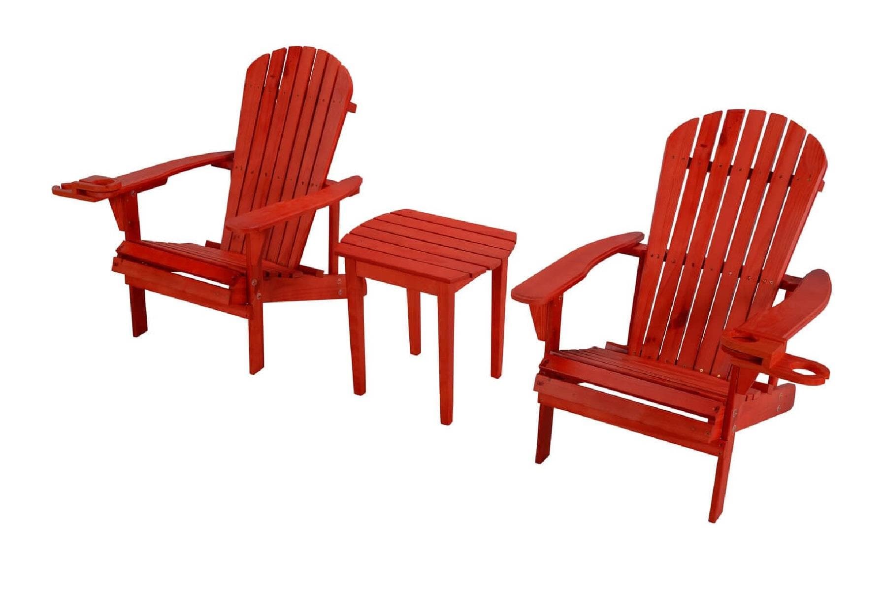 Earth Collection Adirondack Chair w/Phone & Cup Holder, Set of 2 w/End Table - Red