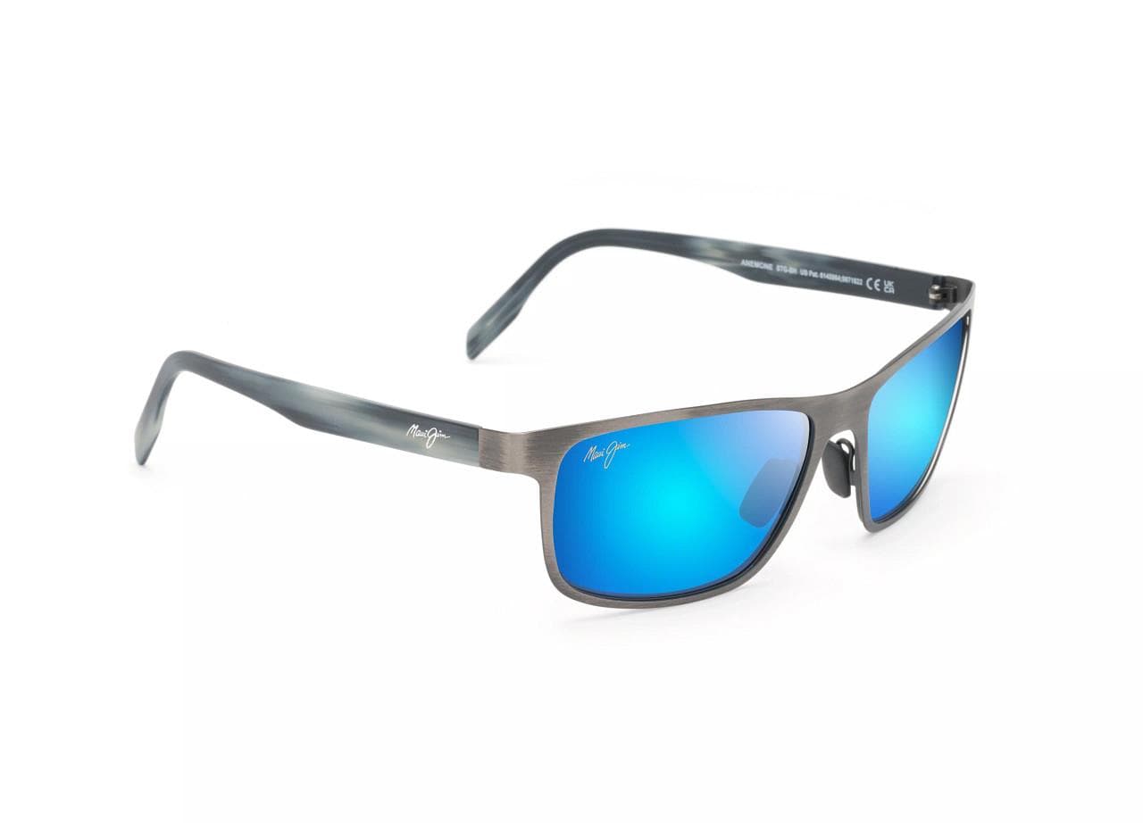 Anemone Polarized Sunglasses Brushed Dark Gunmetal Frame Blue Hawaii Lens