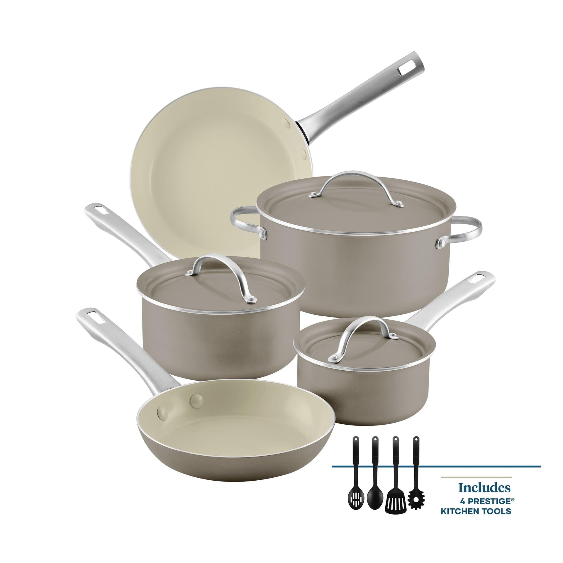 12pc Vibrance Ceramic Nonstick Cookware Set Champagne