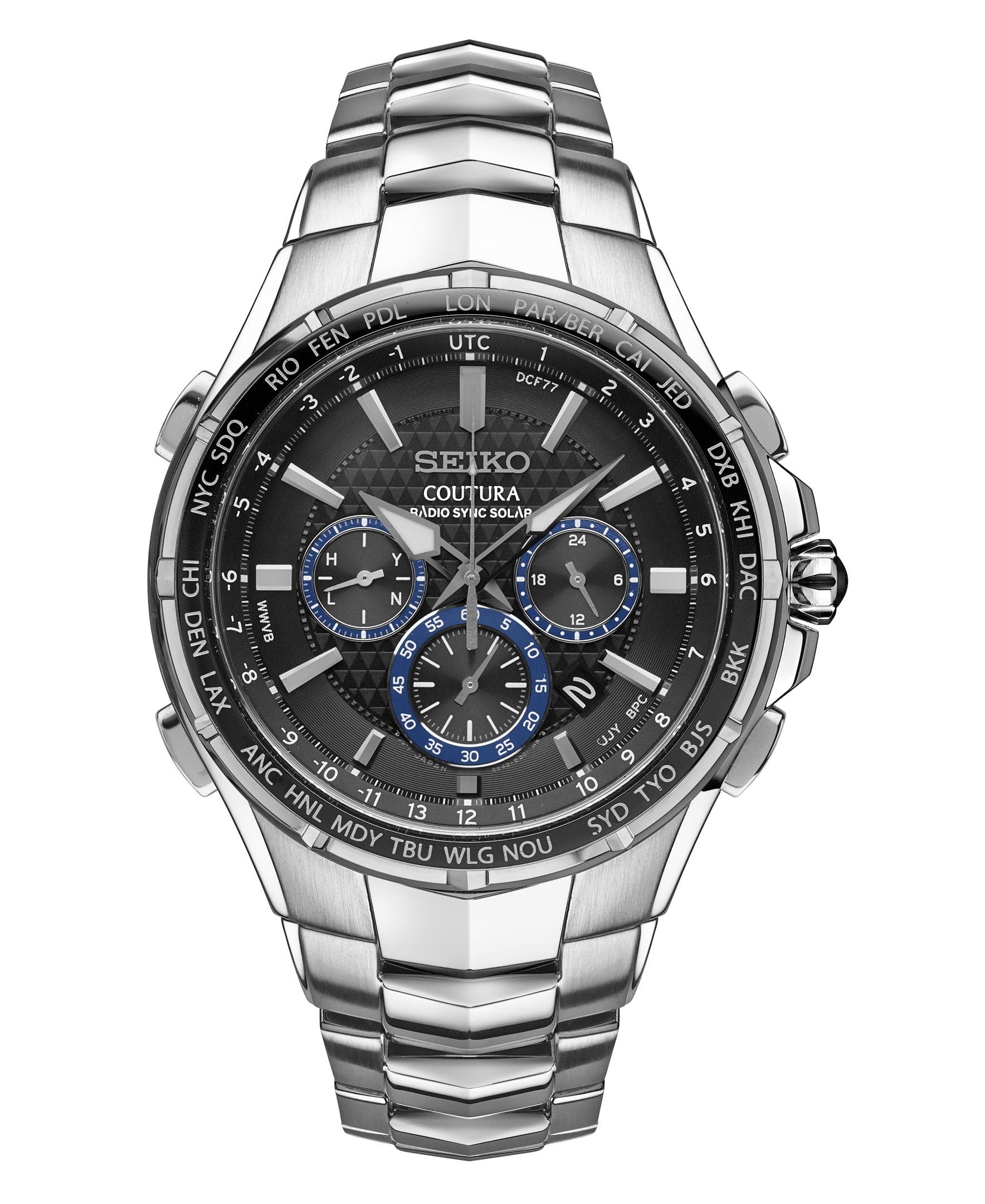 Mens Coutura Solar Radiowave Chronograph Silver Case Black Dial