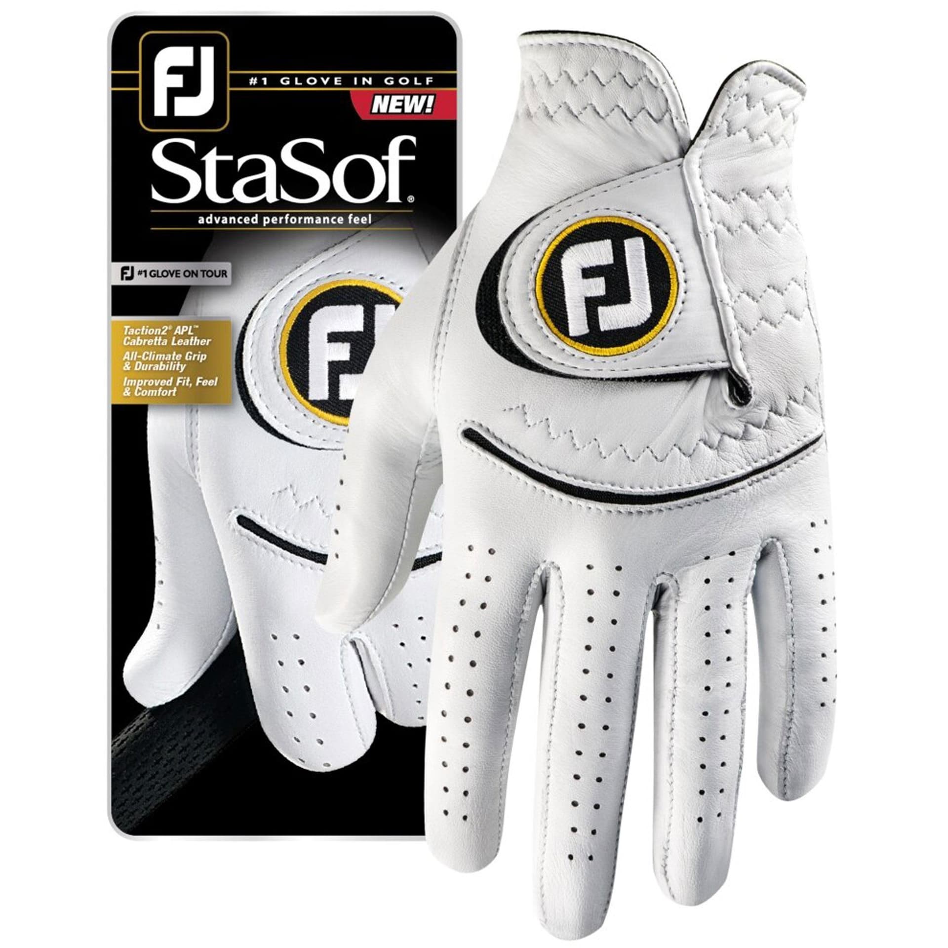 FootJoy StaSof Men's Golf Glove - Pearl/Black (3 Pack) - Regular Left Hand/M