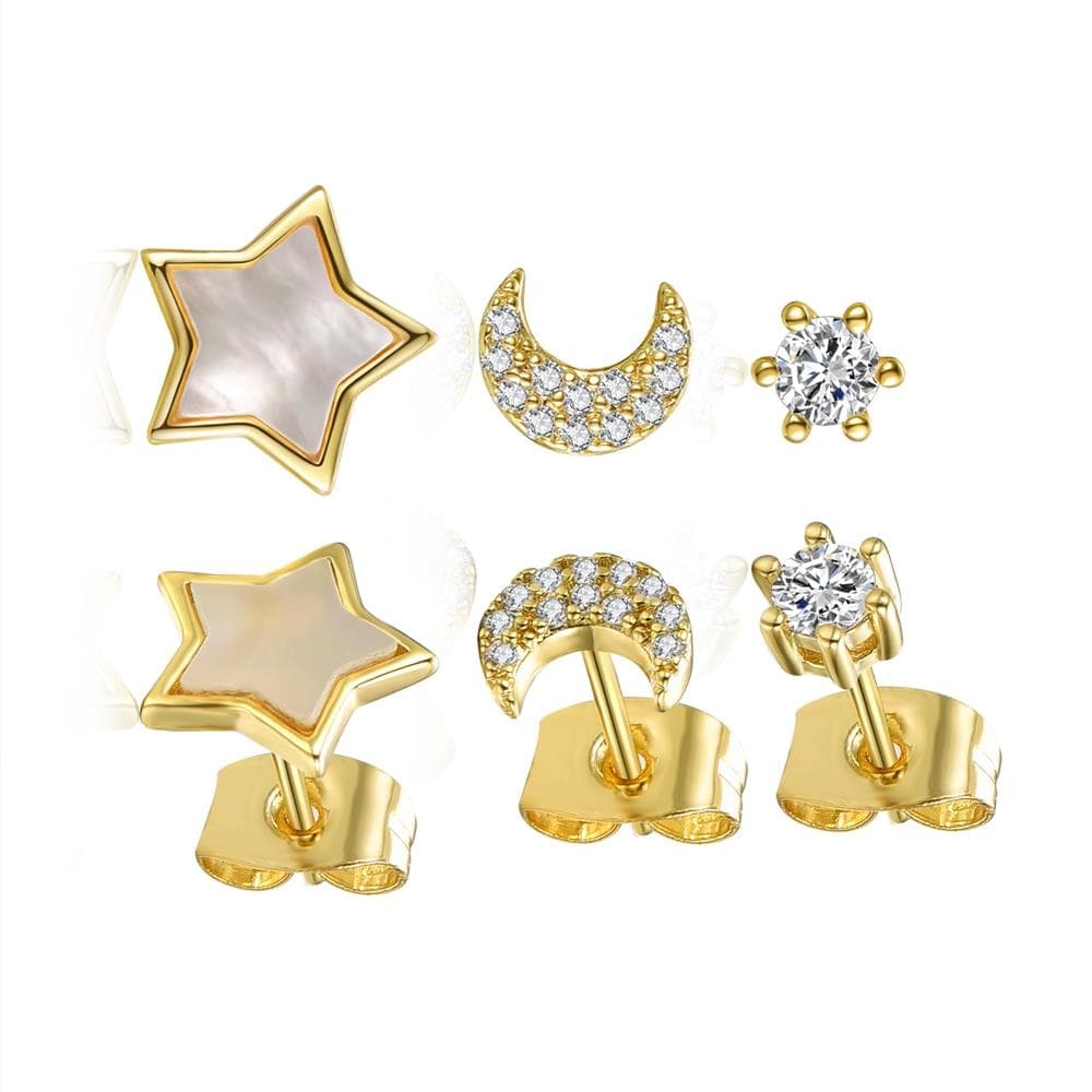 14K Gold Plated Celestial Stud Earrings