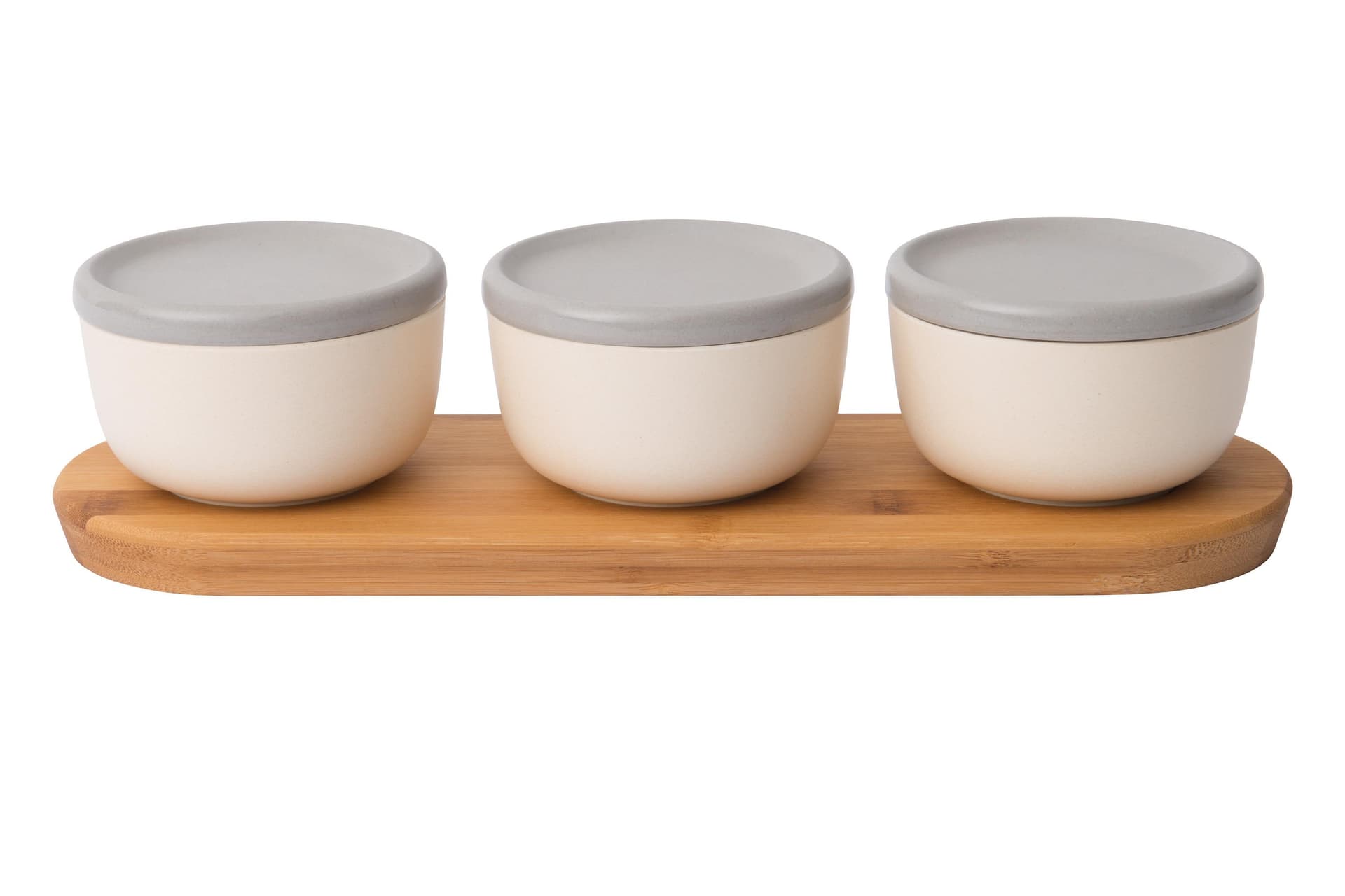 Leo 6pc Covered Bowl Set w/ Bamboo Tray, White