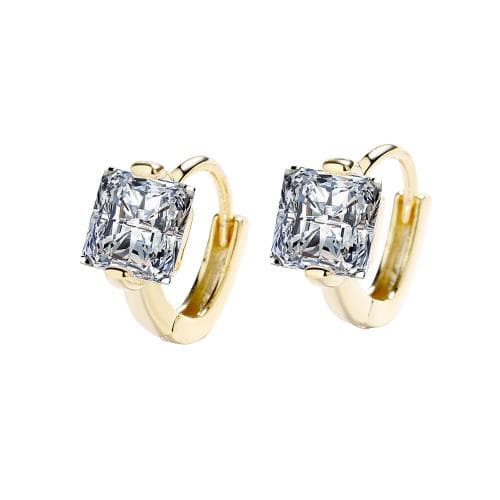 18k Gold Plated over Sterling Silver Princess Cut Moissanite Hoop Earring