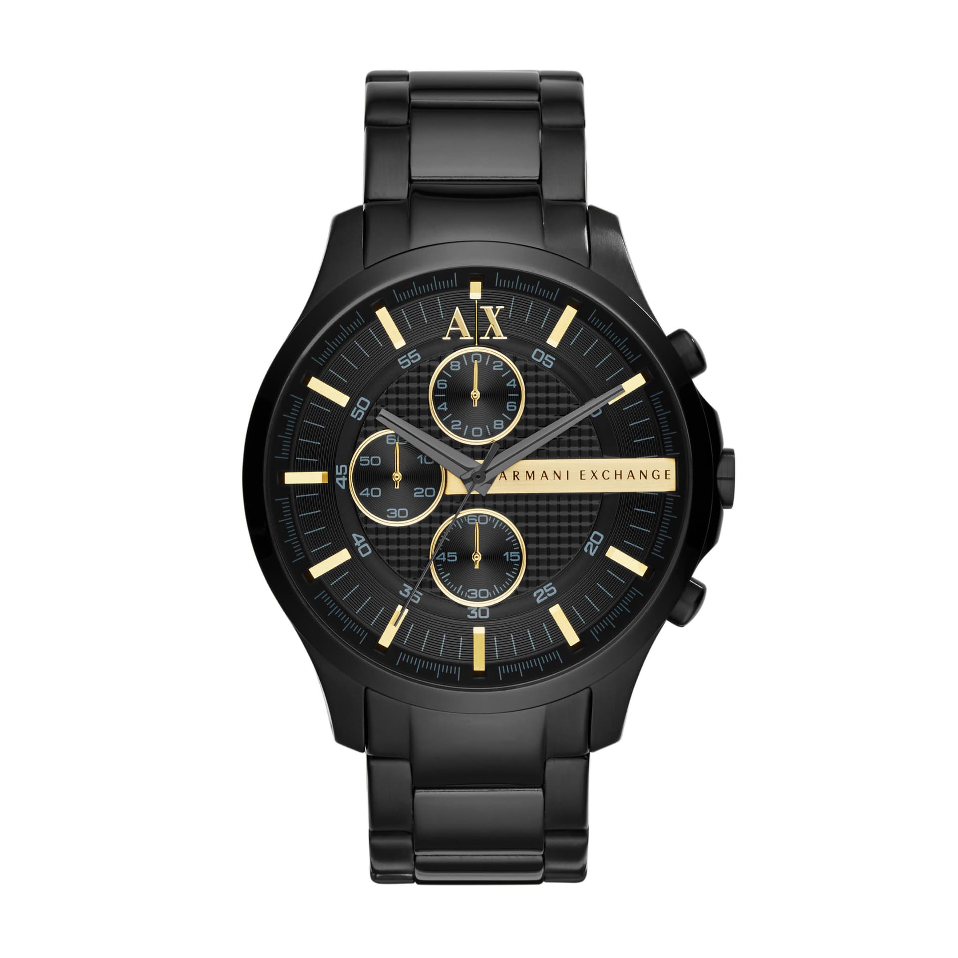 Mens Hampton Chronograph Black-Tone Stainles Steel Watch Black Dial