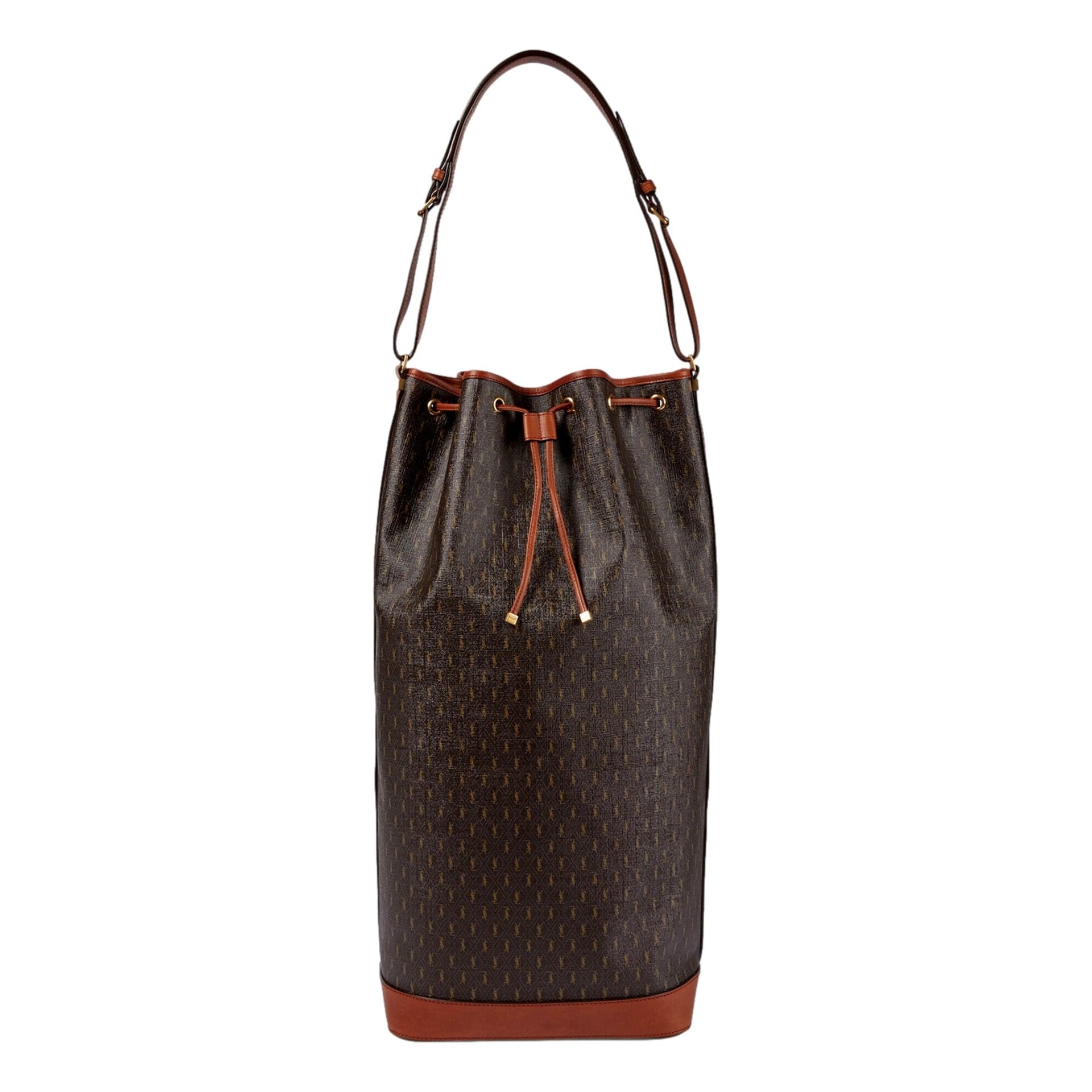 Saint Laurent Le Monogramme Coated Canvas Leather Brown Oversized Bucket Bag