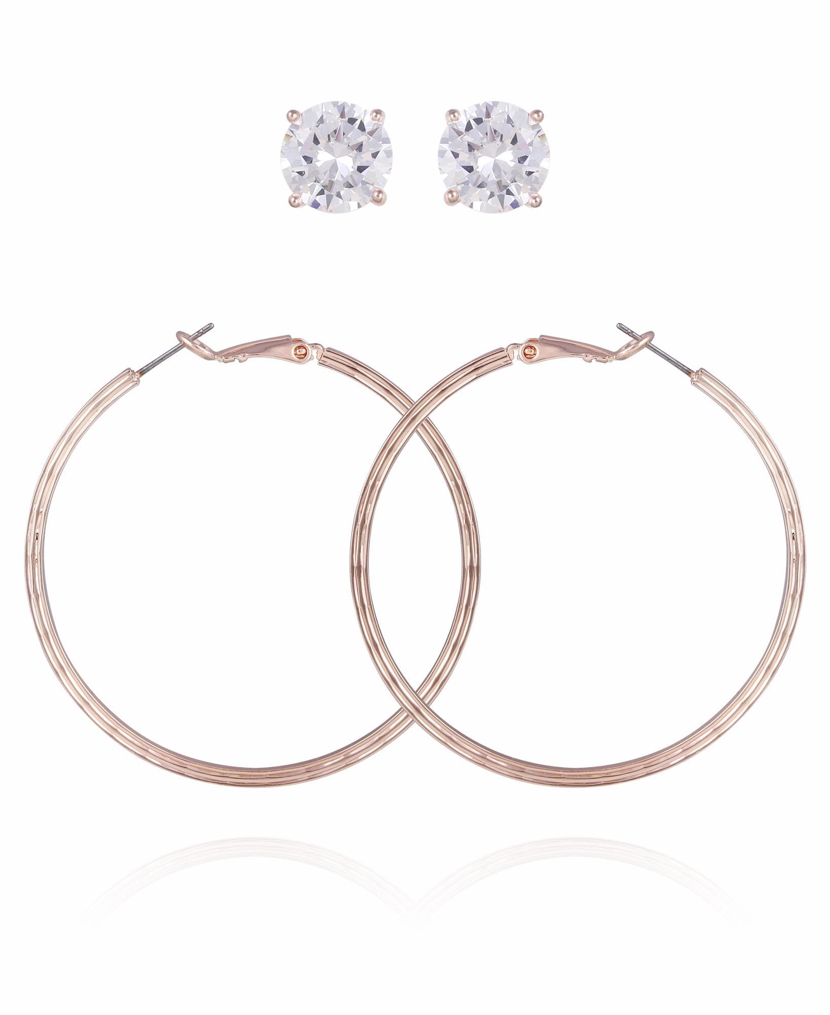 Hoop and Stud Duo Set- Rose Gold Tone