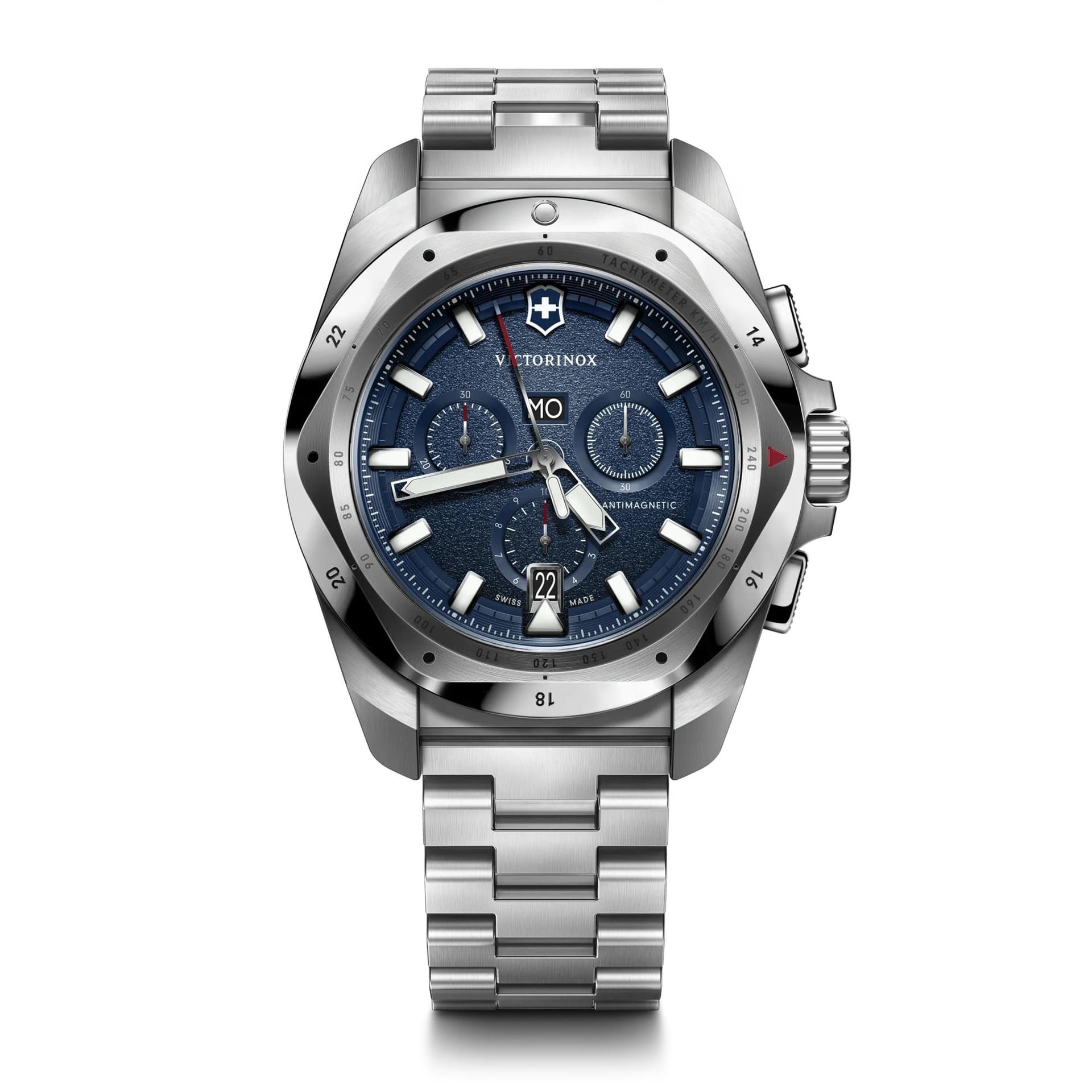 I.N.O.X. Chrono 43mm, silver stainless steel case, bezel and bracelet - blue dial