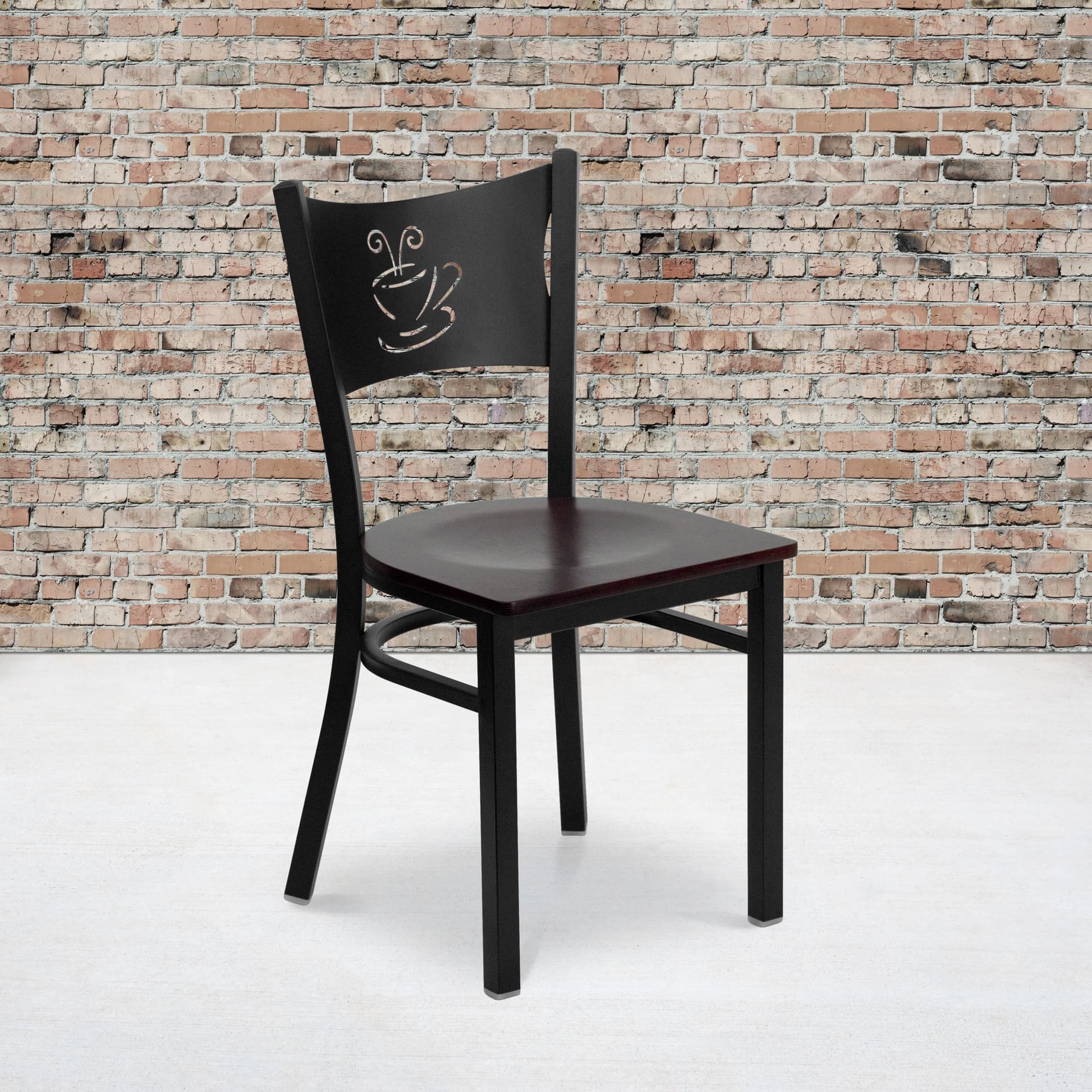 Black Coffee Back Metal Restaurant Chair with Mahogany Wood Seat