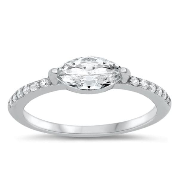Sterling Silver Side Set Marquise Center Cubic Zirconia Ring: Size 6