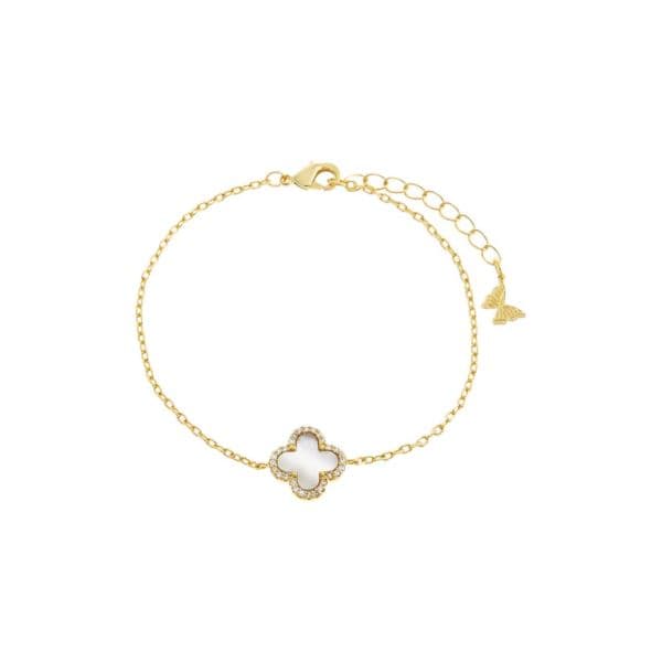 Pave Outlined Four Leaf Clover Bracelet Size 7"