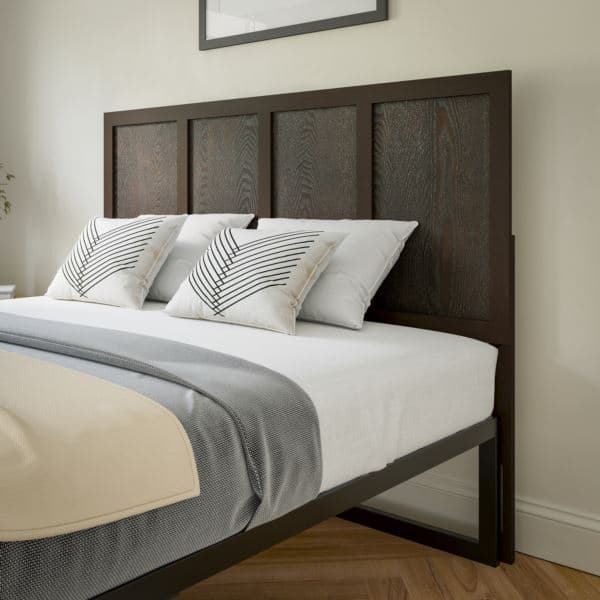 Contemporary King Size Four Panel Wooden Headboard Only in Dark Brown