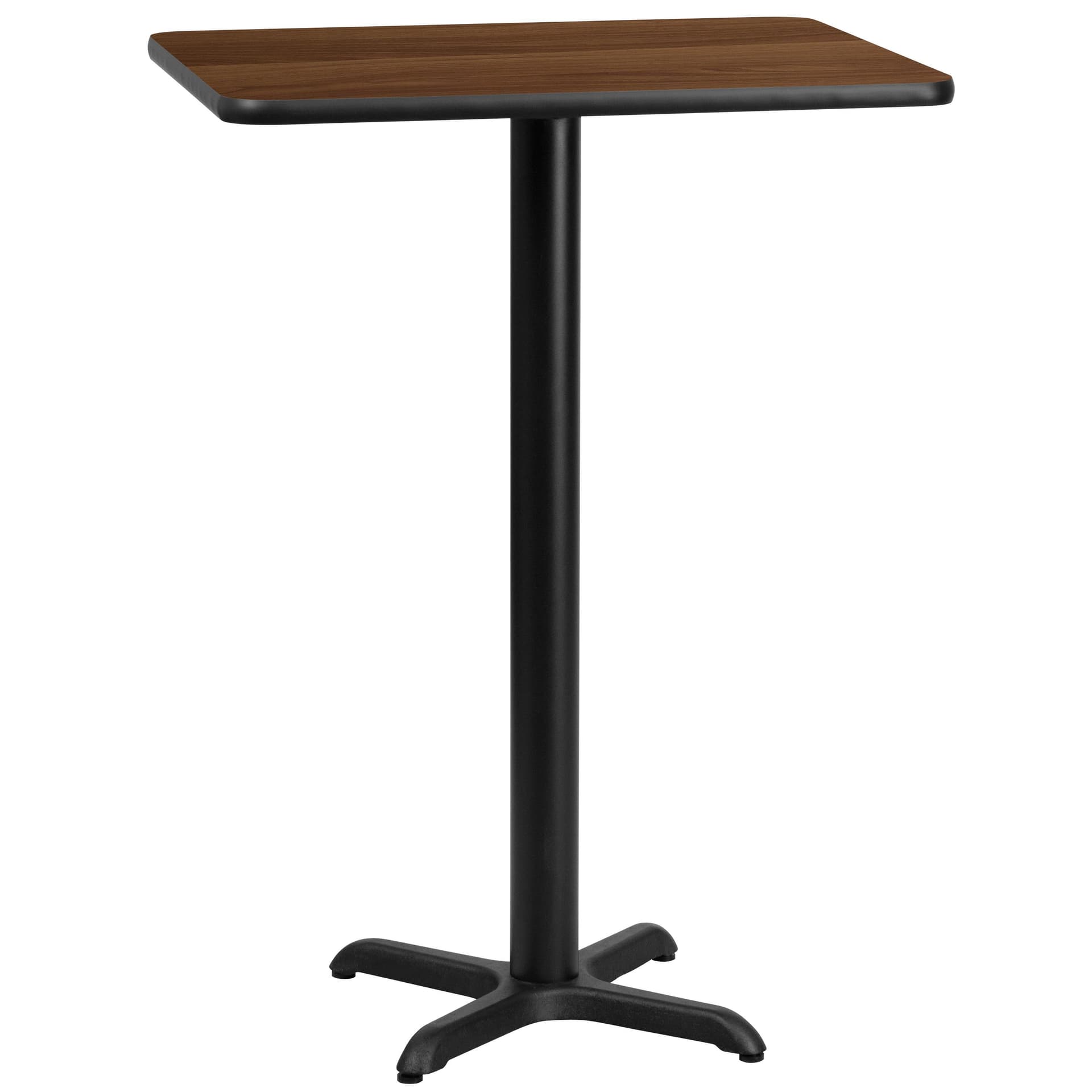 24" x 30" Rectangular Walnut Laminate Table Top & 22x22 Bar Height Table Base