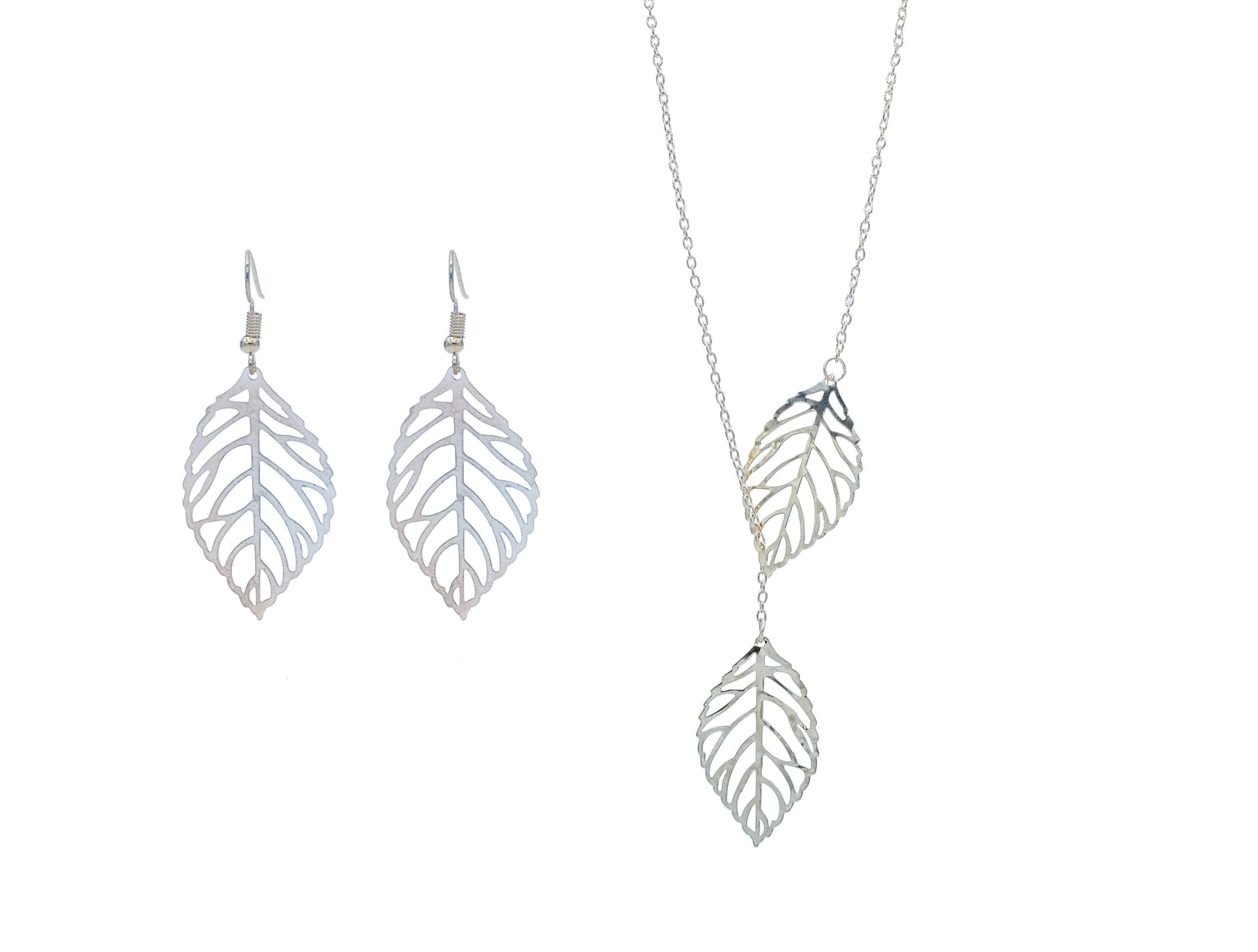 Double Leaf Silver Lazer Cut Jewelry Set