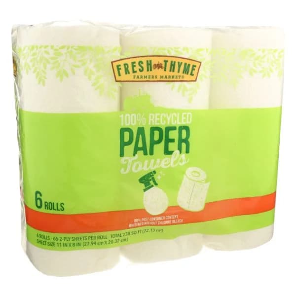 Recycled Paper Towels, 6 Rolls – Unbleached