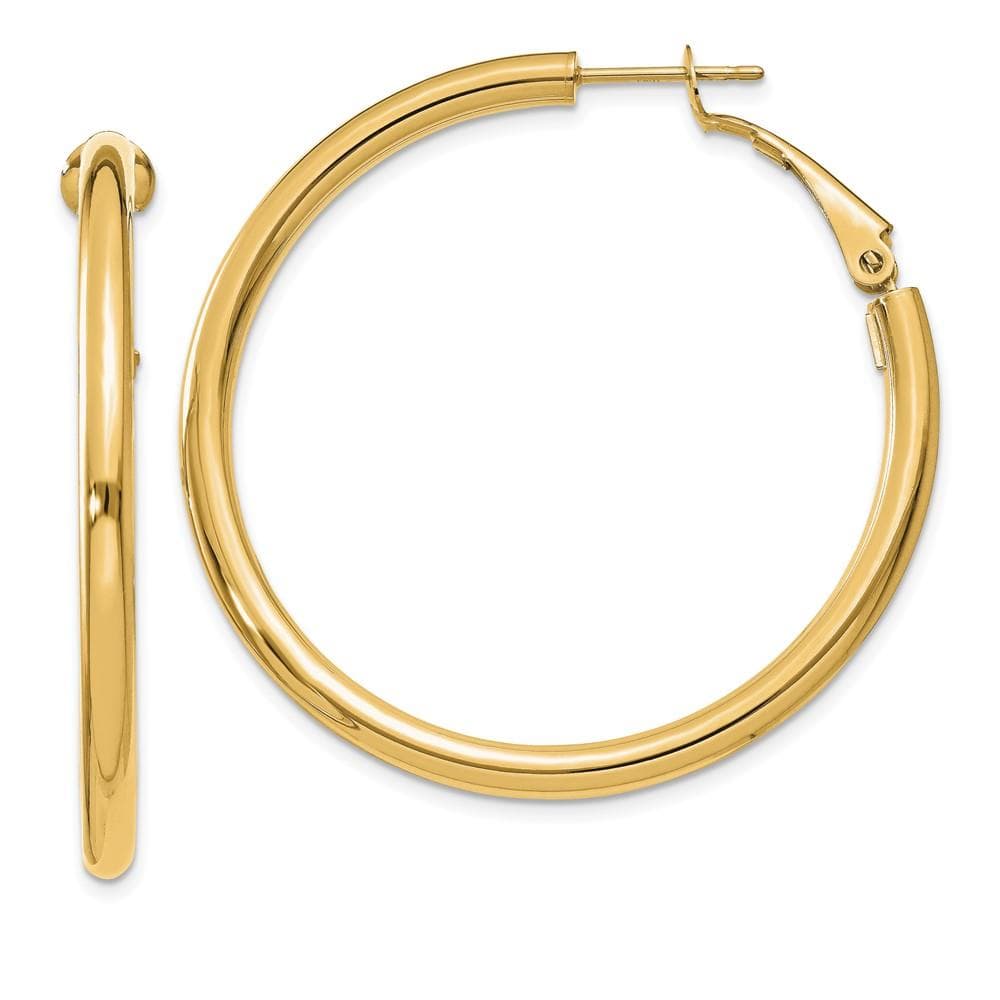 14k 3x35mm Polished Round Omega Back Hoop Earrings