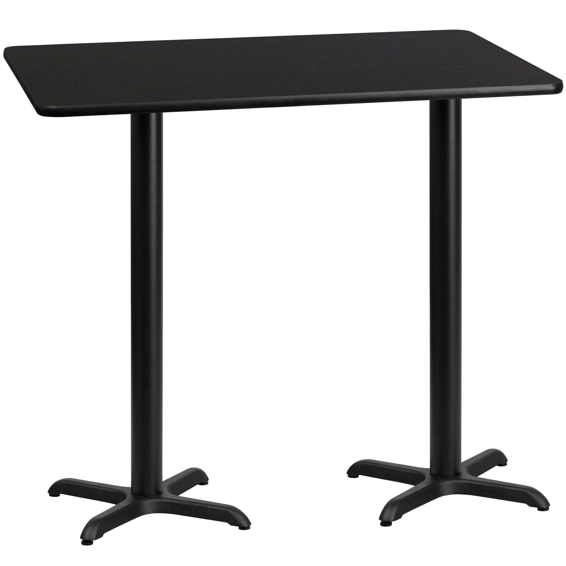 30" x 60" Rectangular Black Laminate Table Top & 22x22 Bar Height Table Bases