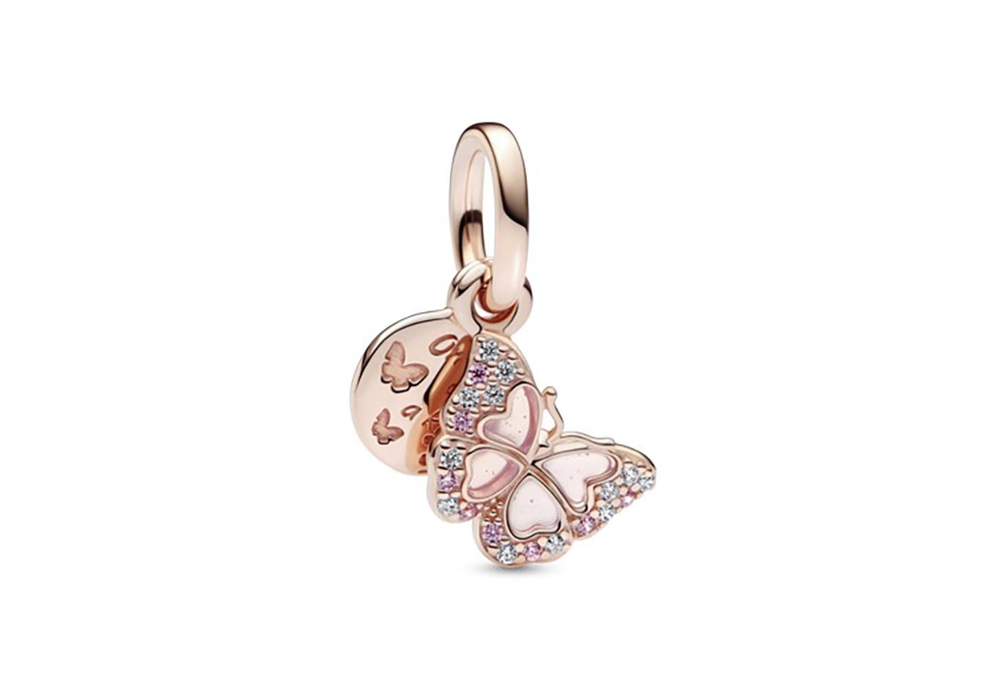 Pink Butterfly & Quote Double Dangle Charm