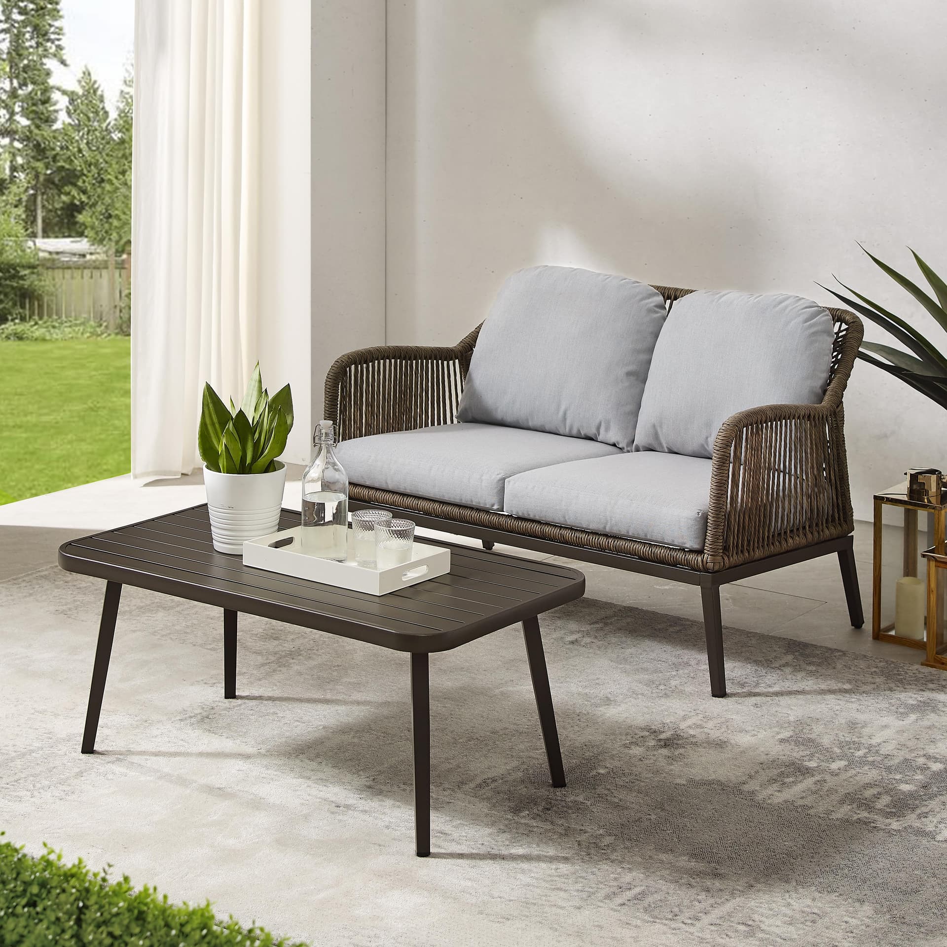 Haven 2Pc Wicker Outdoor Loveseat Patio Furniture Set