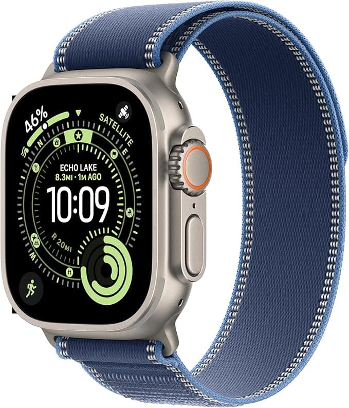 Apple Watch Ultra 3 GPS + Cellular 49mm Natural Titanium Case with Blue/Bright Blue Trail Loop - S/M