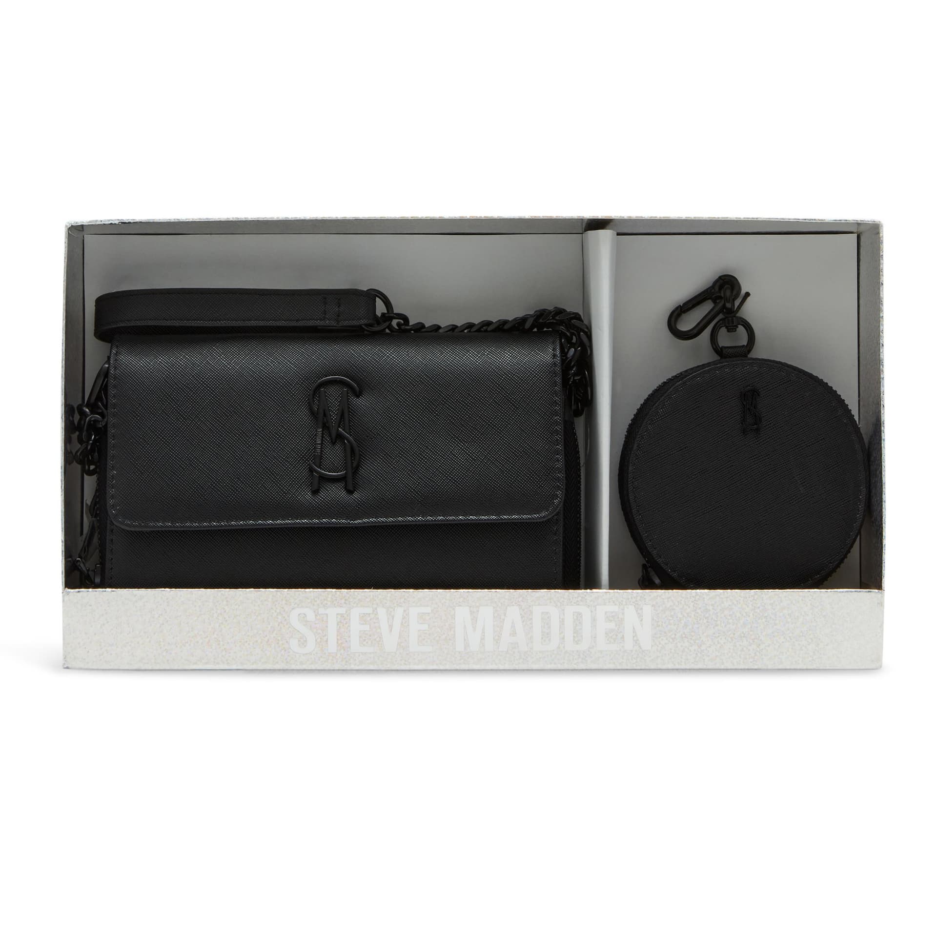 BCARINA Gift Boxed Faux Saffiano Crossbody Wallet Set - Black