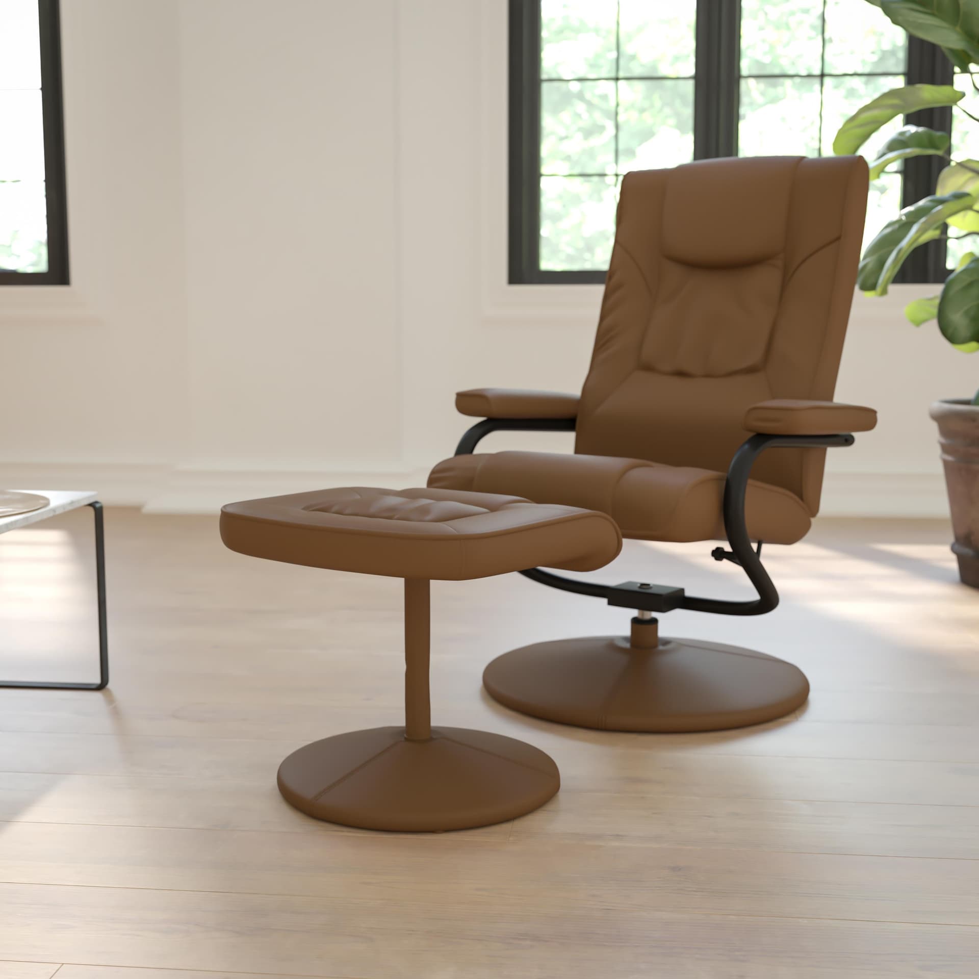 Palimino LeatherSoft Multi-Position Recliner and Ottoman with Wrapped Base